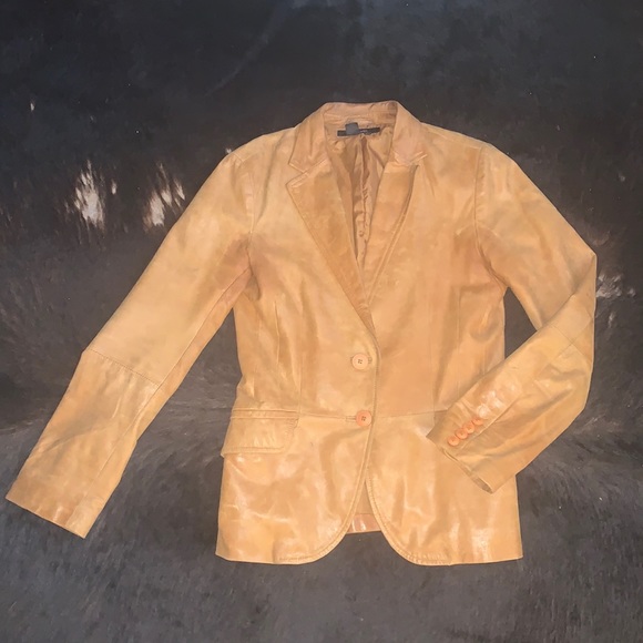 Caramel Leather Blazer Jacket - Picture 1 of 7
